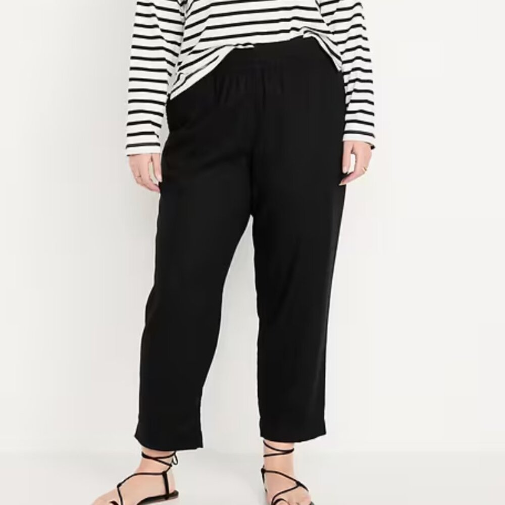 Old Navy Soft High-Waisted Linen-Blend Straight Ankle Pants - black